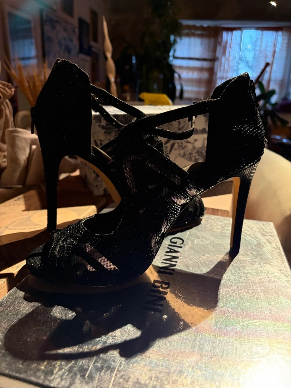 Gianni Bini Black Strappy Stiletto Sandals